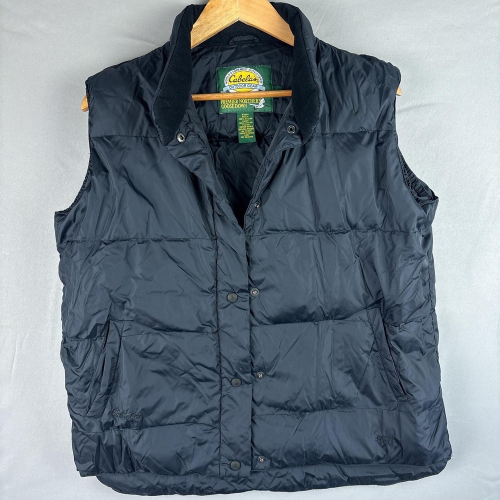 Cabela's‎ Goose Down Puffer Button Vest Mens Large Black 650 Fill
